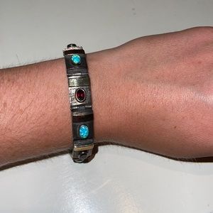 925 sterling silver OPAL AND RUBY gold/silver one-of-a-kind vintage bracelet.